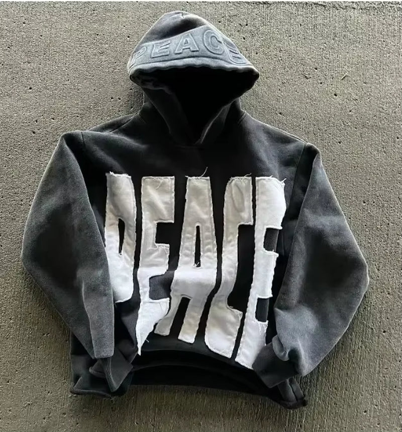 American Clothing New Harajuku Fashion Flash Diamond Oversized Letter Patch Hoodie Men Women Y2K Hip Hop Goth Casual Sweatshirt